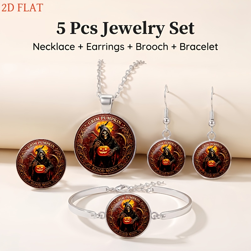 5pc Gothic Grim Reaper Themed Jewellery Set for Women